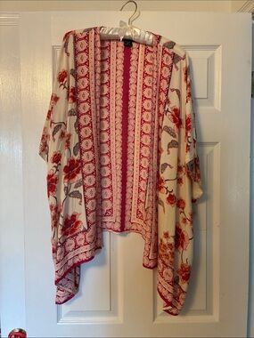 Angie Floral Kimono Cardigan in Pink and Cream Bohemian